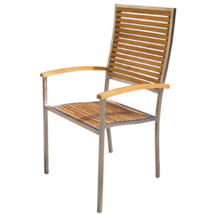 B-Ware: OUTFLEXX Stuhl aus Edelstahl/FSC-Teakholz mit hoher Rückenlehne und Armlehnen