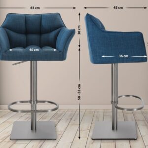 2er Set Barhocker Damaso Stoff edelstahl blau