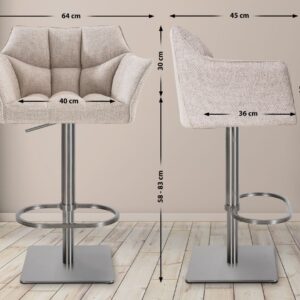 2er Set Barhocker Damaso Stoff edelstahl elfenbein