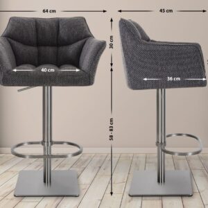 2er Set Barhocker Damaso Stoff edelstahl titangrau
