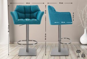 2er Set Barhocker Damaso Stoff edelstahl tuerkis