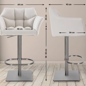2er Set Barhocker Damaso Stoff edelstahl weiß