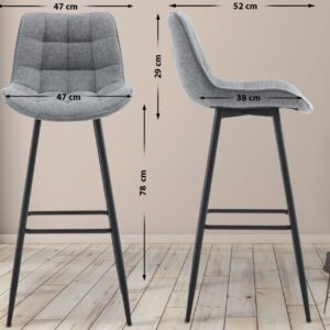 2er Set Barhocker Dartford Stoff grau