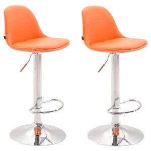 2er Set Barhocker Kiel Vollgepolstert Kunstleder chrom orange