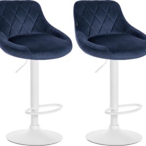 2er Set Barhocker Lazio Samt weiß blau