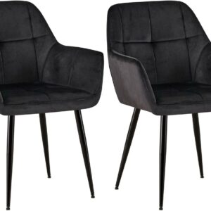 2er Set Esszimmerstuhl Emia Samt schwarz