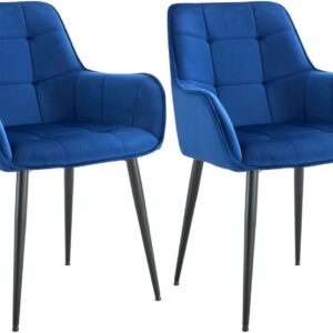2er Set Esszimmerstuhl Ferndale Samt dunkelblau