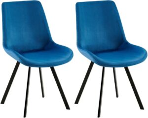 2er Set Esszimmerstuhl Lewes Samt dunkelblau