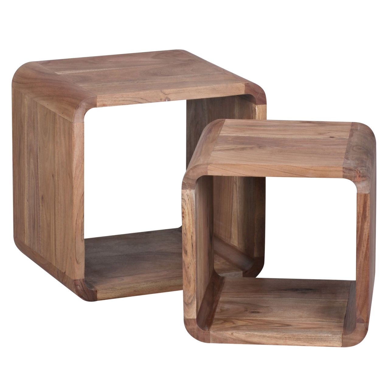 2er Set Satztisch BOHA Massivholz Design Couchtisch Akazie 2 Tische, Würfelregal-Set Braun, Wohnzimmertisch Massiv, Beistelltische Holz Landhaus Stil, Holztisch Wohnzimmer | 1 2er Set Satztisch BOHA Massivholz Design Couchtisch Akazie 2 Tische