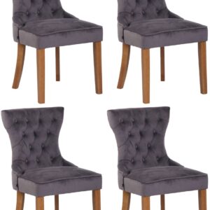 4er Set Esszimmerstühle Franca Samt antik-hell dunkelgrau