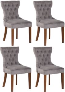 4er Set Esszimmerstuehle Franca Samt antik hell grau