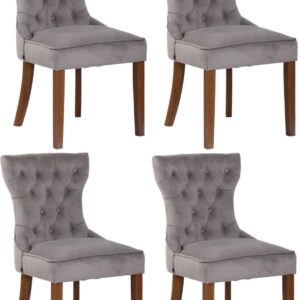 4er Set Esszimmerstühle Franca Samt antik-hell grau