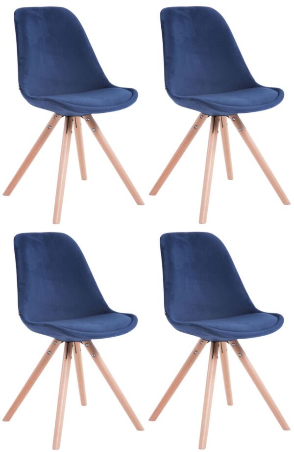 4er Set Stühle Toulouse Samt Rund natura blau