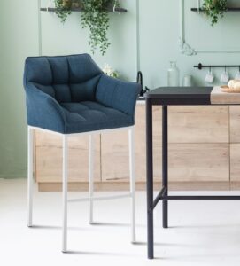 Barhocker Damaso Stoff mit 4 Fuss Gestell weiss blau