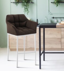 Barhocker Damaso Stoff mit 4 Fuss Gestell weiss braun