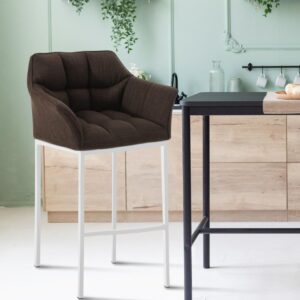 Barhocker Damaso Stoff mit 4-Fuß Gestell weiß braun