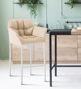 Barhocker Damaso Stoff mit 4 Fuss Gestell weiss creme