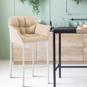 Barhocker Damaso Stoff mit 4-Fuß Gestell weiß creme