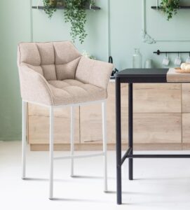 Barhocker Damaso Stoff mit 4 Fuss Gestell weiss elfenbein