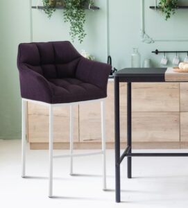 Barhocker Damaso Stoff mit 4 Fuss Gestell weiss lila