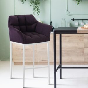 Barhocker Damaso Stoff mit 4-Fuß Gestell weiß lila