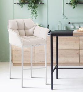 Barhocker Damaso Stoff mit 4 Fuss Gestell weiss weiss