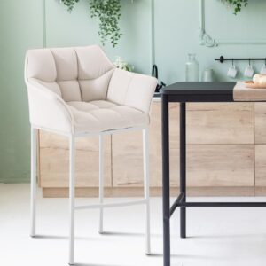 Barhocker Damaso Stoff mit 4-Fuß Gestell weiß weiß