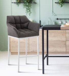 Barhocker Damaso W Stoff mit 4 Fuss Gestell titangrau