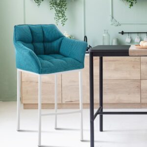 Barhocker Damaso W Stoff mit 4-Fuß Gestell türkis