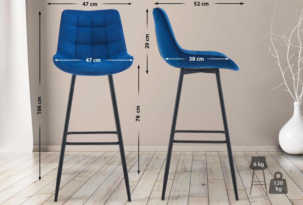 Barhocker Dartford Samt blau 1 Barhocker Dartford Samt blau