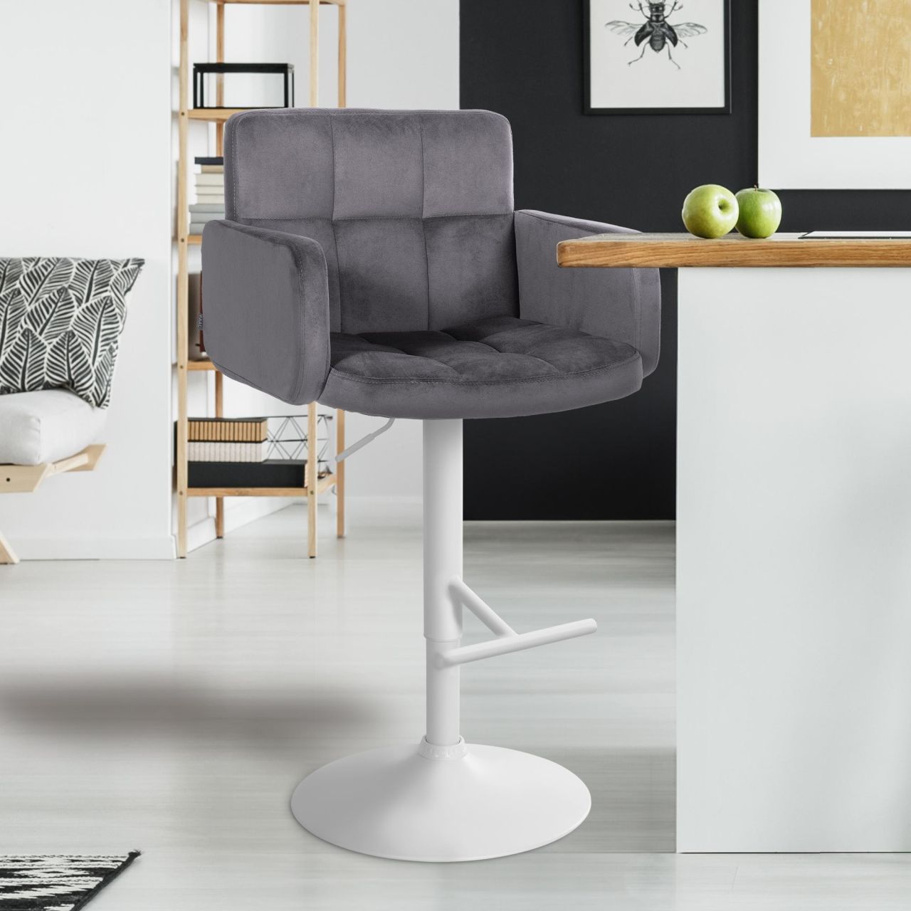 Barhocker Los Angeles Samt weiß dunkelgrau 1 Barhocker Los Angeles Samt weiß dunkelgrau