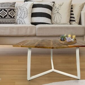 Beistelltisch 56 x 47 cm nachhaltig Wohnzimmer Tisch Couchtisch Nizza Metall-Gestell schwarz - weiß reinweiß - tabacco