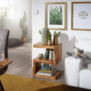 Beistelltisch MUMBAI Massivholz Sheesham S Cube 60cm hoch Wohnzimmer-Tisch Design braun Landhaus-Stil Couchtisch