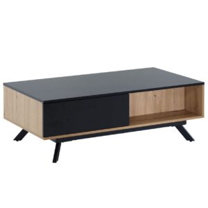 Couchtisch 110x60x38 cm MDF Eiche-Dekor / Schwarz Wohnzimmertisch