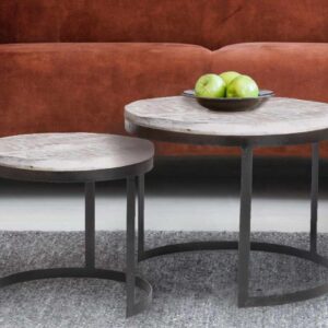 Couchtisch 2er Set Beistelltisch Wohnzimmer-Tisch rund Austin Metall-Gestell altsilber o. schwarz weiß gekälkt - altsilber