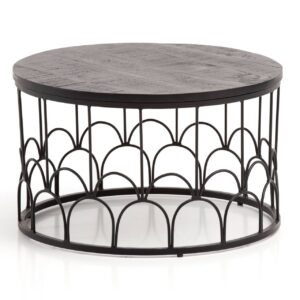 Couchtisch 60x60x36 cm Mango Massivholz / Metall Schwarz Sofatisch Rund