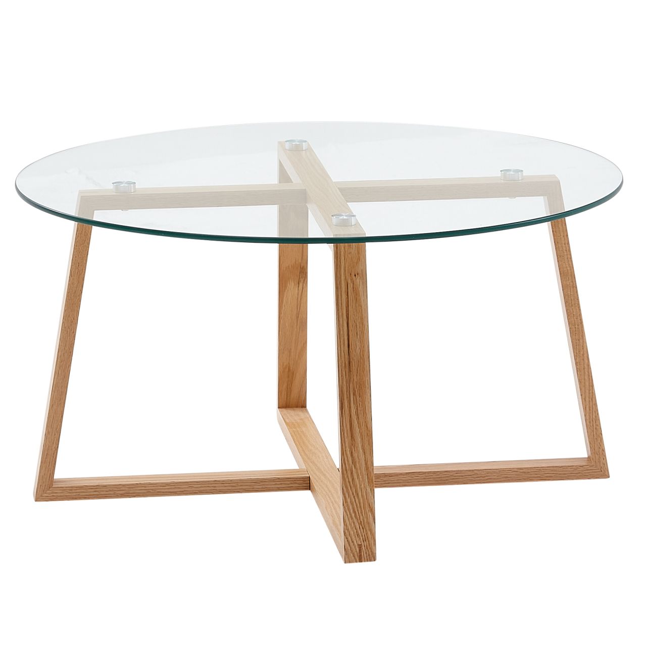 Couchtisch 78x78x41 cm Sofatisch Eiche Massivholz / Glas Rund