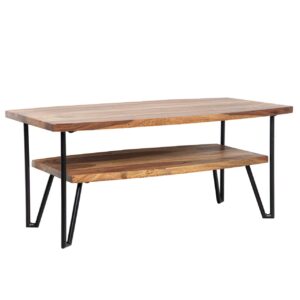 Couchtisch 90x50x40 cm Sheesham Massivholz / Metall Sofatisch Rechteckig