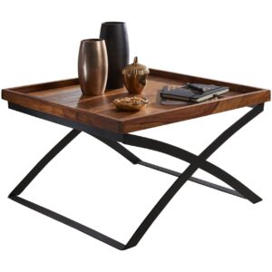 Couchtisch WL5.595 63x39x63cm Sheesham Massivholz / Metall Sofatisch