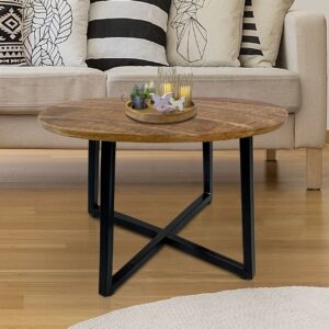 Couchtisch rund 60 cm Wohnzimmer Tisch Beistelltisch Cannes Metall-Gestell schwarz weiß altsilber schwarz matt - tabacco