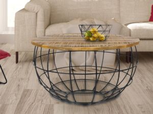 Couchtisch rund nachhaltig Lexington o 75 cm Metall Gitter Drahtgestell Massivholz Wohnzimmer Tisch tabacco