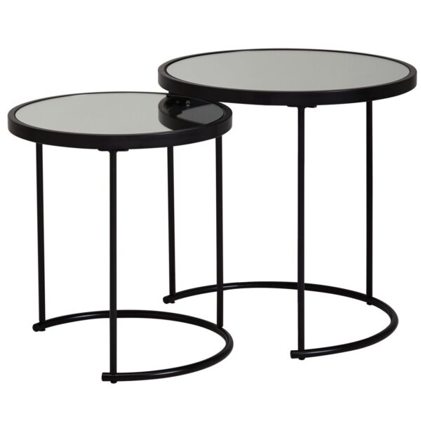 Design Beistelltisch Rund Ø 50/42 cm - 2 teilig Schwarz mit Spiegel Glas