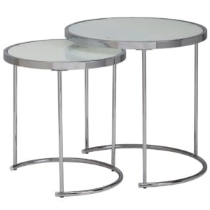 Design Beistelltisch Rund Ø 50/42 cm - 2 teilig Weiß Silber mit Glasplatte