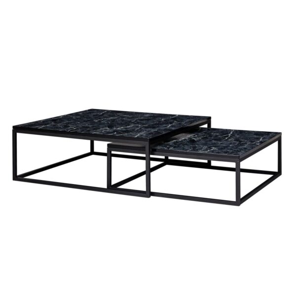 Design Couchtisch 2er Set Schwarz Marmor Optik Eckig