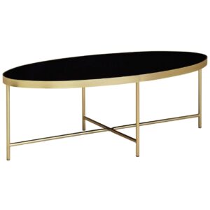 Design Couchtisch Glas Schwarz - Oval 110 x 56 cm mit Gold Metallgestell