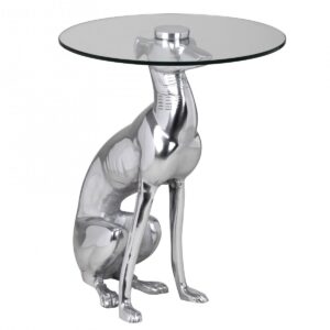 Design Deko Beistelltisch Figur DOG aus Aluminium Farbe Silber