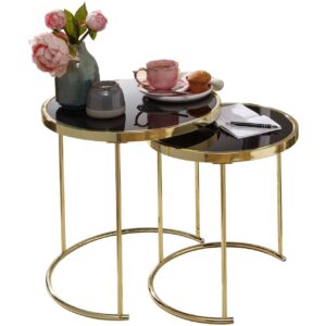 Design Satztisch COMO Schwarz/Gold Beistelltisch Metall/Glas