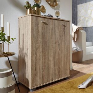 Design Schuhschrank NIMES modern Holz Sonoma 12 Paar Schuhe 4 Fächer 2 Türen