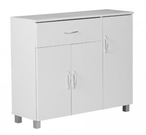 Design Sideboard SETE 90 x 75 x 30 cm Weiss Schraenkchen mit 1 Schublade 3 Tueren Moderne Schlafzimmer Kommode Anrichte Esszimmer Schmaler Schuhschrank mit Schublade