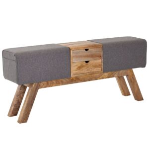 Design Turnbock Sitzbank Grau mit Schubladen 120x56x30 cm